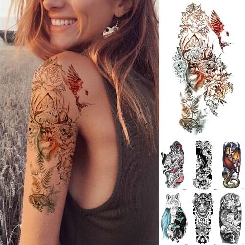 Waterproof Temporary Tattoo Sticker Flash Flower Arm Tattoos Color Family Plant Body Art Arm Fake Tatoo Women
