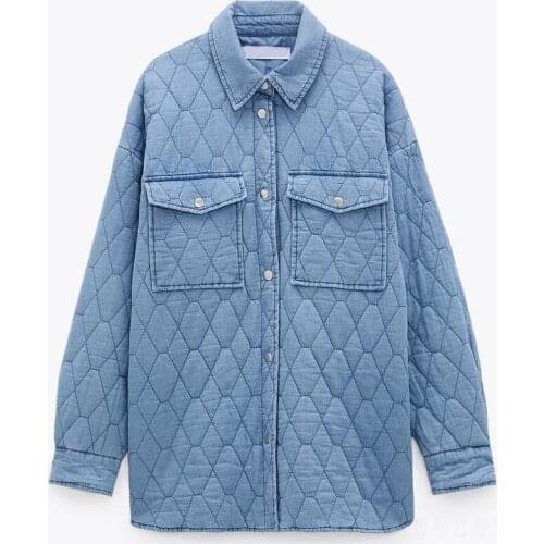New Autumn Winter Coat Women Oversize Vintage Blue Denim Parka Coat Casual Pockets Warm Loose Cotton Denim Jacket Outwear