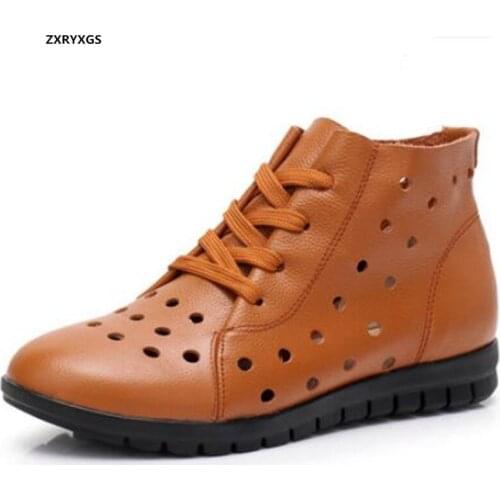 2020 New Spring Summer Women Shoes Genuine Leather Boots Casual Flats Comfortablle Women Boots Plus Size Hole Shoes Ankle Boots