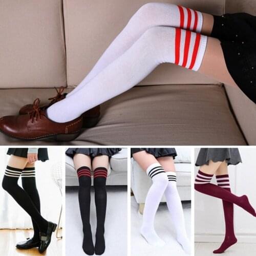 1 Pc Women Stockings Sexy Thigh High Over Knee Socks Striped Pantyhose Long Hosiery Solid Color Female Calcetines Free Shipping