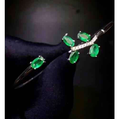 Shilovem 925 sterling silver real green Emerald Bangles fine Jewelry women trendy wedding 3*5mm new wholesale lpsz0305811agml
