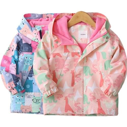 Winter Girls Coat Cartoon DinosaurJacket Girls Coat Casual Autumn Hooded Thick Outerwear Coat For Girls Children Clothing