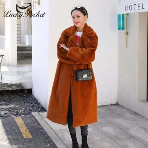 Winter Women Faux Rabbit Fur Coat Loose Lapel High Quality OverCoat Long Fur Coat Female Thick Warm Plus Size Luxury Plush Coats