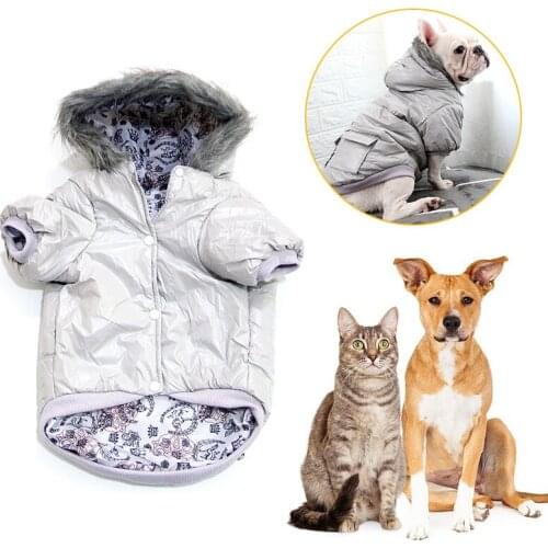 Winter Jumpsuit For Dogs Waterproof Warm Fur Collar Cotton Pomeranian Pug Bulldog Clothe Pet Hooded Coat Overalls For Dogs S-XXL