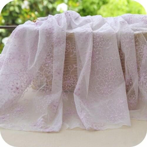 130*100cm mesh light purple color flower embroidery lace fabric thickening embroidery Material fabrics for patchwork