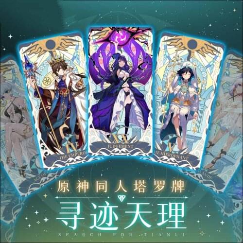 Anime Genshin Impact Raiden Shogun Baal Zhongli Cosplay Tarots Playing Cards Tarot Game Cards Collection Cartoon Cards 22PCS