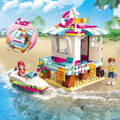 229pcs Enlightenment 2019 Seaside Rescue Hut Street View Assembled Model Girl Assembled Building Block Toys Gifts