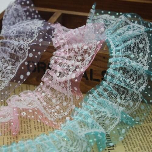 25yards/lot 6cm width Printed Ribbon Lace Fabric Ruffle Trim For Headband Girls Hair Doll/Shoes/Hat/Wedding DIY material