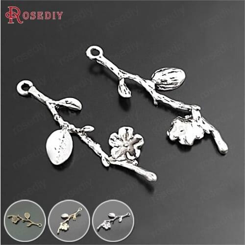 28198)20PCS 41x13MM Antique Style Zinc Alloy Flower Branch Charms Pendants Diy Jewelry Findings Accessories Wholesale