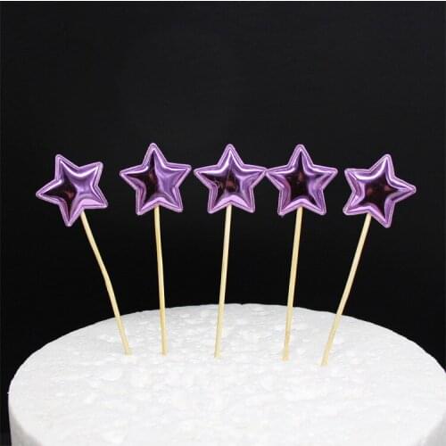 5Pcs/bag Love Birthday Cake Toppers Crown Stars Cupcake Topper Flags For Wedding Kids Birthday Party Supplies Cake Decoration