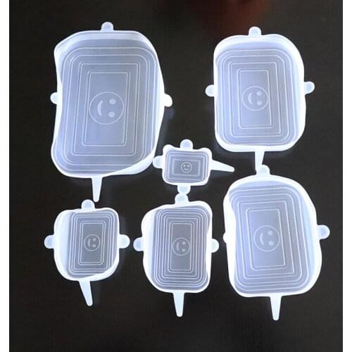 6Pcs Reusable Silicone Stretch Cover Square Food Fresh-Keep Sealing Cover Refrigerator Microwave Oven Sealing Silicone Lid Acces