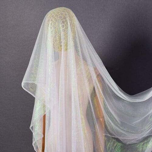 White flash yarn laser mirage mesh fabric perspective texture soft lace wedding dress holographic party design fabric colorful