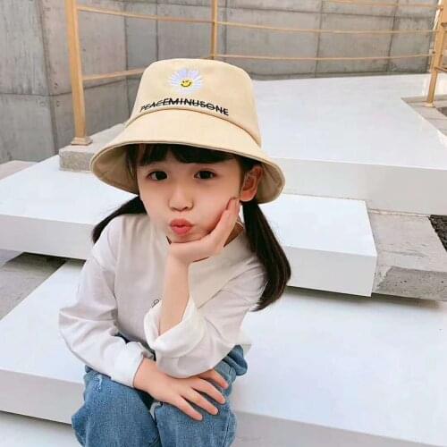 Children fishermans hat spring and summer new letter sunflower basin hat versatile outdoor summer sun shading student sun hat