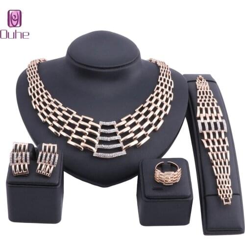 Dubai Gold Color Crystal Jewelry Sets Bridal Gift Nigerian Wedding Accessories Necklace Earrings Bracelet Ring Jewelry set