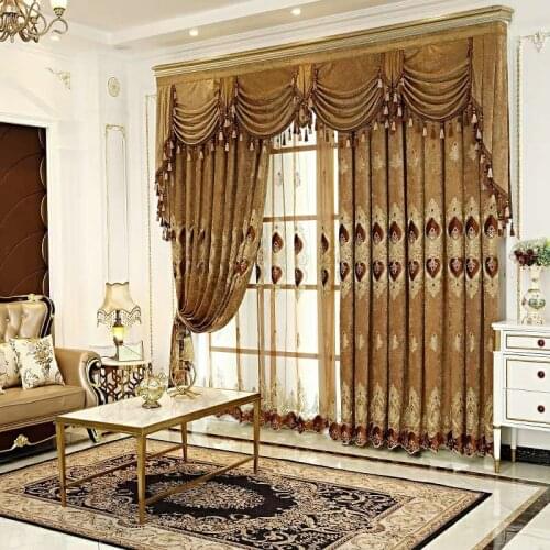 European-American High-end Luxury for Villa Living Room Bedroom Floor-to-ceiling Chenille Embroidered Curtains Screen Custom