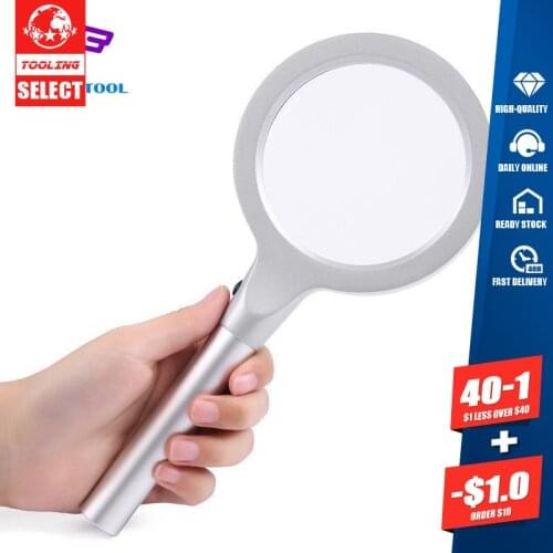 FGHGF High Quality 55mm 5X Magnifier Portable Handheld Glass Loupe Hand Magnifying Tool12 LED Light Lamp With