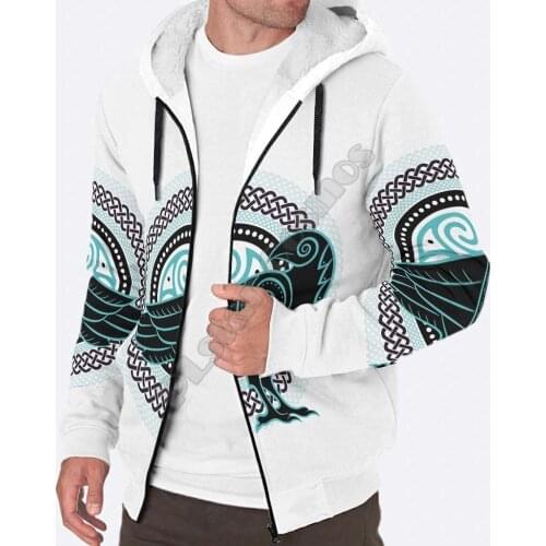 Viking Tattoo 3D printed Fleece zipper Hoodies Men Women Winter Warm double plus velvet jacket cosplay costumes Casual Coat 01