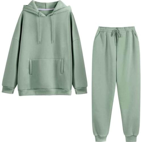Fleece Tracksuits Women Hooded Oversized Sweatshirt Two Pieces Set Pants Solid Color Hoodie Suits Autumn Winter Casual Outfits
