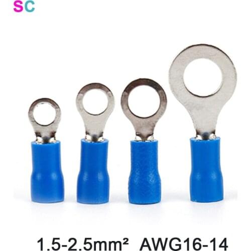 Cold Terminal 100pcs/bag Electrical Pre-insulated Wire Cable Crimp Connector 1.5-2.5mm² AWG16-14 RV2 Series End Ferrules