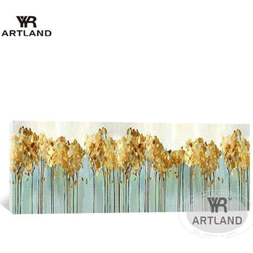 100% Handmade oil painting on canvas High quality money trees whit gold plating wall backdrop hanging painting for living room