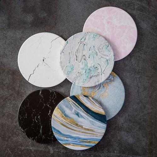 Ceramic Coaster Marble Texture Wine Mat Coffee Tea Mat Traditional Craft Chinese Style Coaster Creative Gift Insulation Coaster