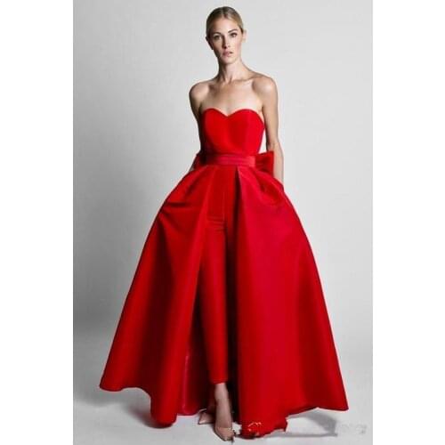 Red Jumpsuits Formal Evening Dresses With Detachable Skirt Sweetheart Prom Dresses Party Wear Pants for Women Custom Made