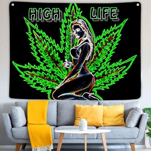 Beauty Psychedelic Leaf Weed Tapestry Hippie Naked Girl Wall Hanging Art Bedroom Living Room Dorm Back To School Season Decor
