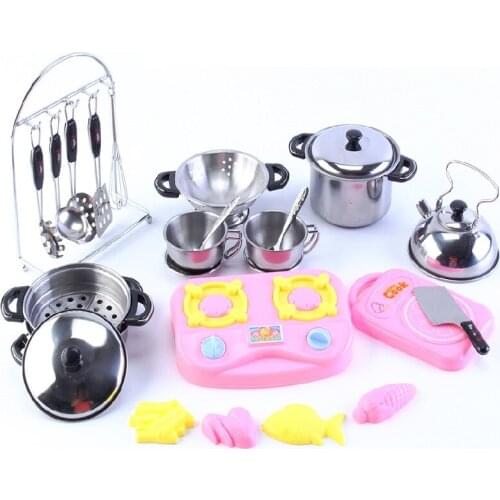 Metal Cooking Toys Safety 304 Stainless steel Pot Pan Dish Kitchen Cookware Pretend Children Indoor Work Baby Food Play Studying