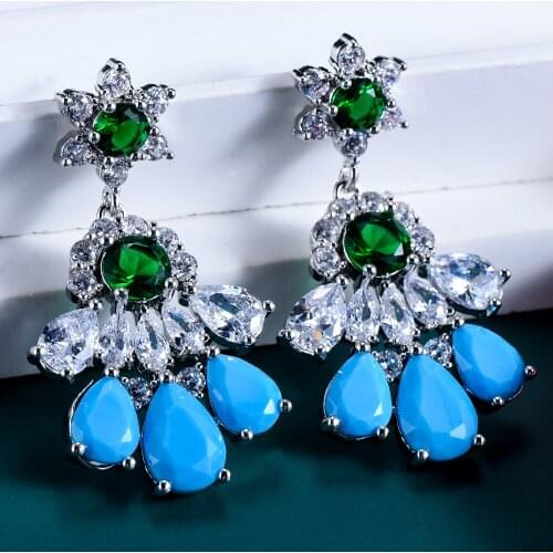 Missvikki Romantic Sweet Opal Pendant Earrings Full Austrian crystal for women Girl Bridal Wedding Party Show Jewelry Original