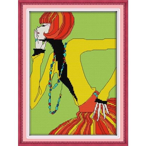 Fashion girl cross stitch kit cartoon 11ct count print canvas stitches embroidery DIY handmade needlework plus