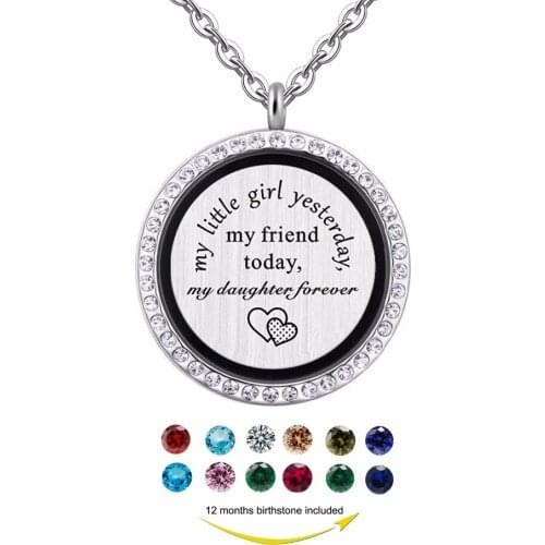 "My little girl yesterday...My daughter forever" 30mm magnetic floating locket gift, birthstones charm pendant necklace jewelry