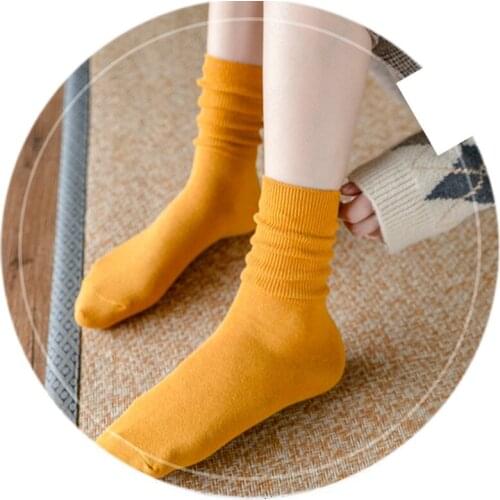 Pile Of Socks Autumn Winter Wool Thicken Warm Basic Solid Colors Socks Rib Loose Stacked Basics Sock Women Girl Gift