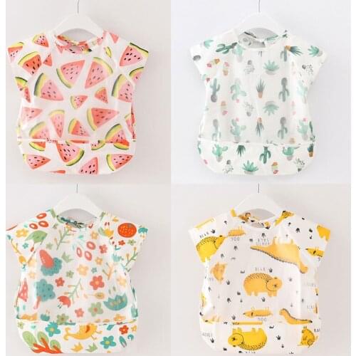Cartoon Print Newborn Baby Bibs Summer Lovely Infant Bib Waterproof EVA Children Animals Shorts Sleeve Feeding Baby Cloth Bib