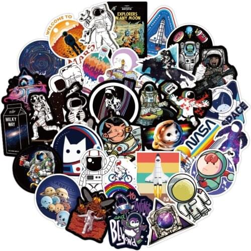 50PCS Space Stickers Cool Outer Alien UFO Astronaut Rocket Ship Planet Sticker to Skateboard Luggage Laptop Cartoon DIY Sticker