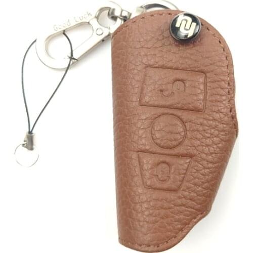 New Leather Brown Color 2 Button Remote Key Bag Case Fob Holder Chain For Mercedes Benz Series