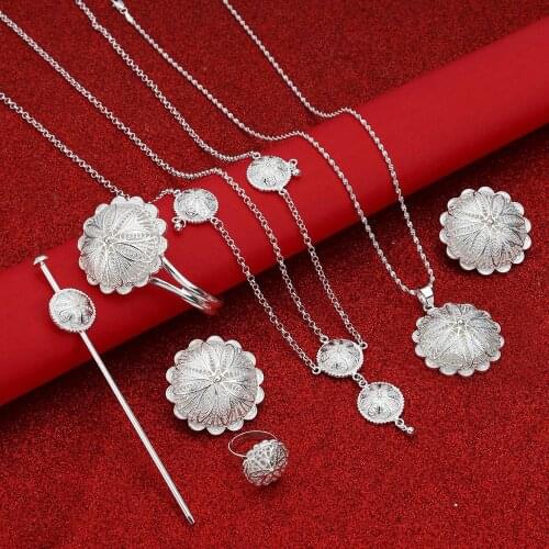 New Ethiopian Gold Sets Pendant Necklaces Earrings Bangle Ring Habesha Jewelry Eritrean Wedding Gifts