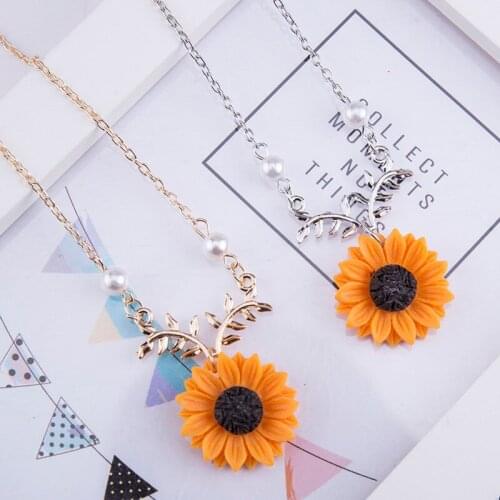 New Cute Sunflower Leaf Branch Pendant Women Clavicle Necklace Jewelry Birthday Gift
