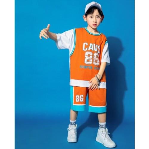 Boys’ Hip-Hop Dance Clothes Children’S Loose-Fitting Two-Piece Short-Sleeved Jazz Dance Costumes Performance Rave Clothes SL4943
