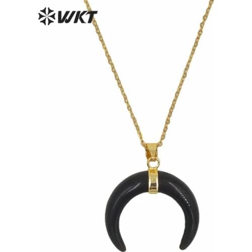 WT-N822 New Design Bone Horn Necklace Jewelry Natural Buffalo Bone Pendant Horn Shape Crescent Jewelry Gold Chain Necklaces