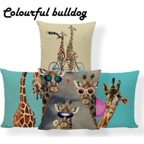 Deer Giraffe Cushions Colorful Bird Bicycle Pillowcase Love Animal Zaka Wedding Houseware Pillow With Cover 45X45Cm Burlap Relax
