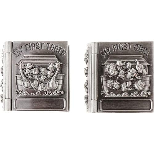 Silver Plated Dictionary Book Shape Baby First Tooth/First Curl Box Set