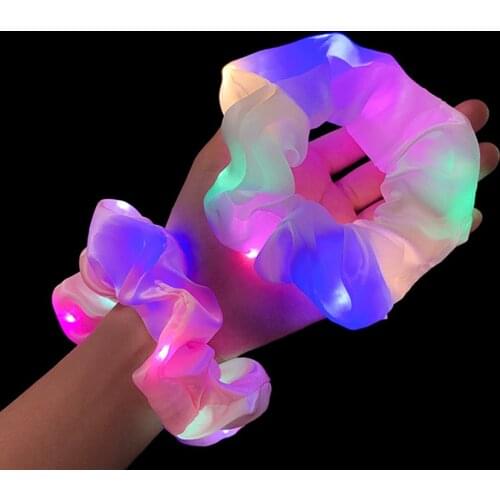 LED Luminous Scrunchies Hairband Ponytail Holder Headwear Elastic Hair Band Gift