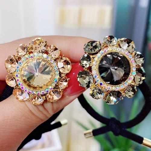 Retro Crystal Rhinestone Elastic Hair Bands Floral Rubber Hair Tie Rope Hairbands Jewelry Headpiece Hair Accessories for Girls
