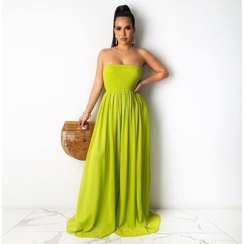 RMSFE 2021 Ladies Sleeveless Strapless Dress Pearl Chiffon Fashion Sexy A-Line Long Dress Solid Color Simple Dress