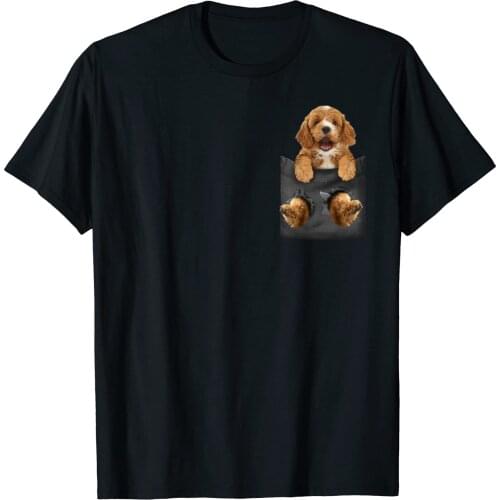 Cute Cockapoo In Pocket Creative Design Dog Lovers Gift T-Shirt. Summer Cotton Short Sleeve O-Neck Mens T Shirt New S-3XL