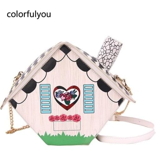 Interesting Design House Shoulder Bag for Women Crossbody Bag Fashion Girls Purses and PU Leather Handbag Cartoon Chain Bag