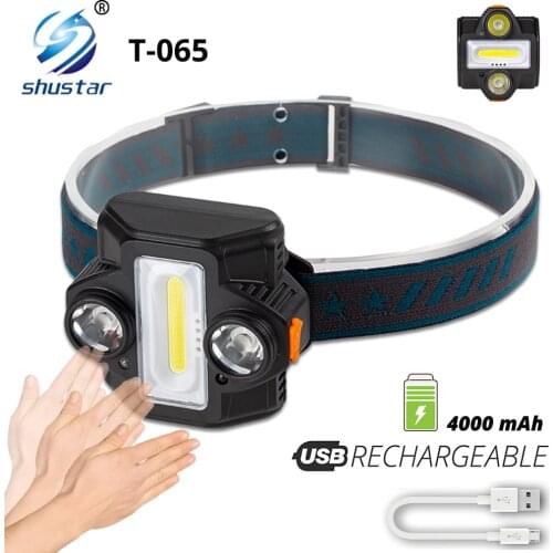 LED Headlamp Waving Sensing Headlight Built-in 4000 MAh High-capacity Lithium Battery Waterproof Bicycle Light Adjustable Angle