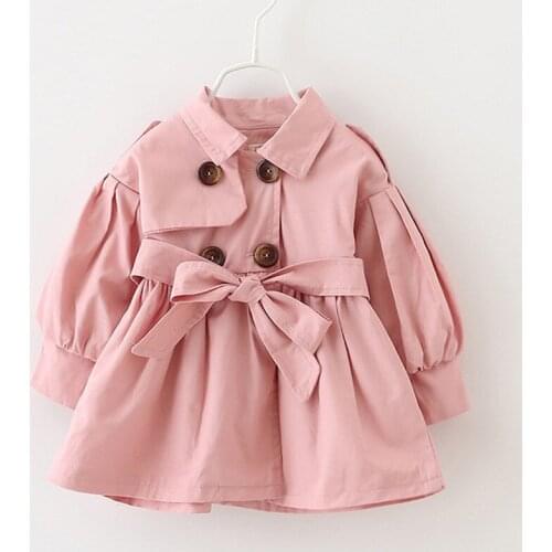 Sweet Pink Girl Trench Coats Child Mid Long Casual Outwear 2021 Autumn New Kids Coats Pink Color Trench Outwear for Children