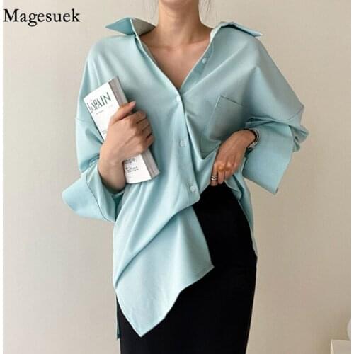 Spring Casual Button Oversized Shirt Tops Plus Size Loose White Women Blouse Pocket Solid Blouses For Women Blusas Clothes 13548