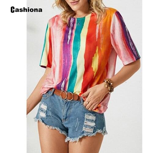 Cashiona Plus size Women Elegant Leisure Casual T-shirt Multi-color Print Womens Top Streetwear 2021 Summer Tee shirt Femme 3xl